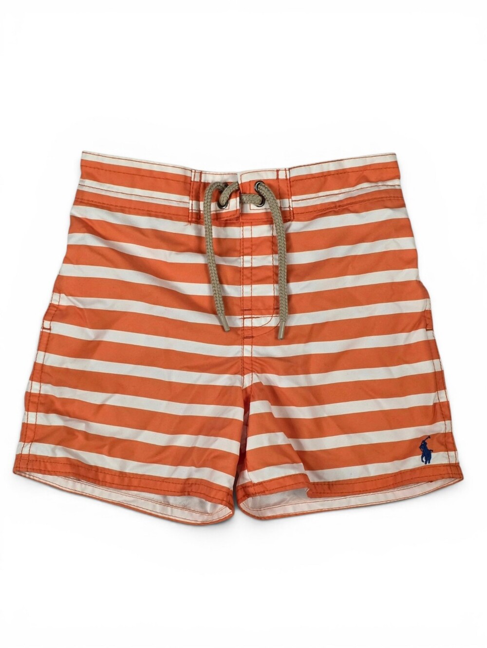Ralph Lauren Boys 18M Orange White Stripe Swim Trunks Lined Elastic Waist Preppy